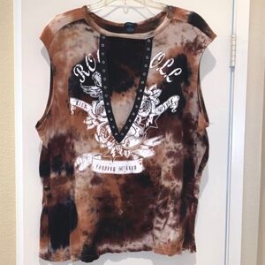 3/10 Tie Dye Rock & Roll Tank Top 3X Brown Black